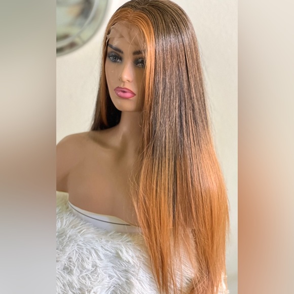 Long straight 13x3 bone straight brown caramel highlights lace